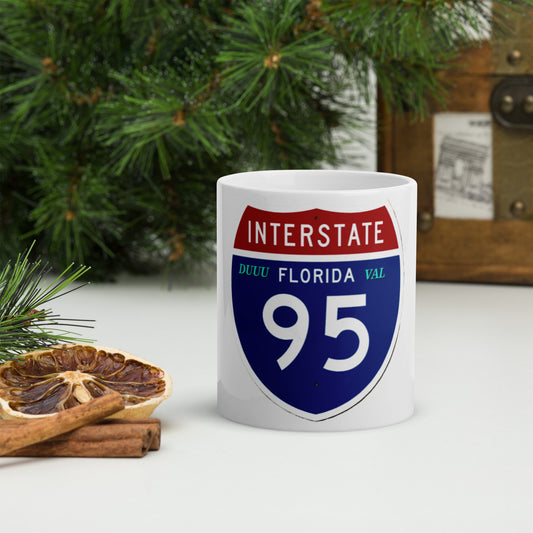 Jacksonville, Florida i95 White glossy mug